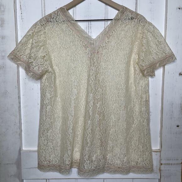 VTG Jenelle of California Sheer Cream Lace Pink Trim Peignoir Lingerie Jacket - Picture 5 of 9